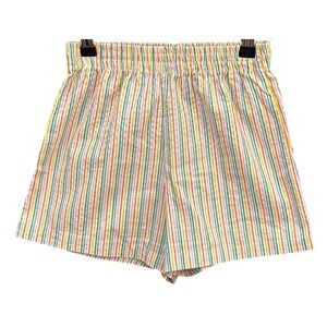Vintage 80s Rainbow Seersucker Summer Shorts Rainbowcore Coastal Chic Whimsical